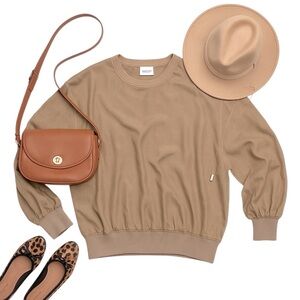 Carole Little for Saint Tropez West Vintage 100% Silk Taupe Pullover Blouse 12